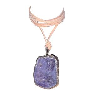 Periwinkle Crystal & Creme Leather Healing Wrap Around BowTie Necklace